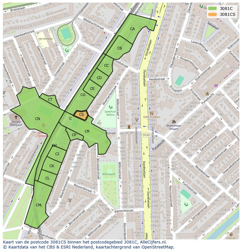 Afbeelding van het postcodegebied 3081 CS op de kaart.