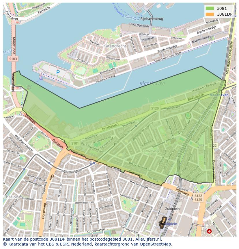 Afbeelding van het postcodegebied 3081 DP op de kaart.