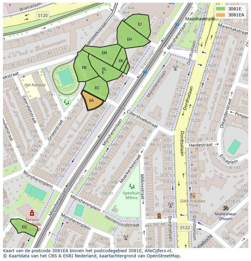 Afbeelding van het postcodegebied 3081 EA op de kaart.