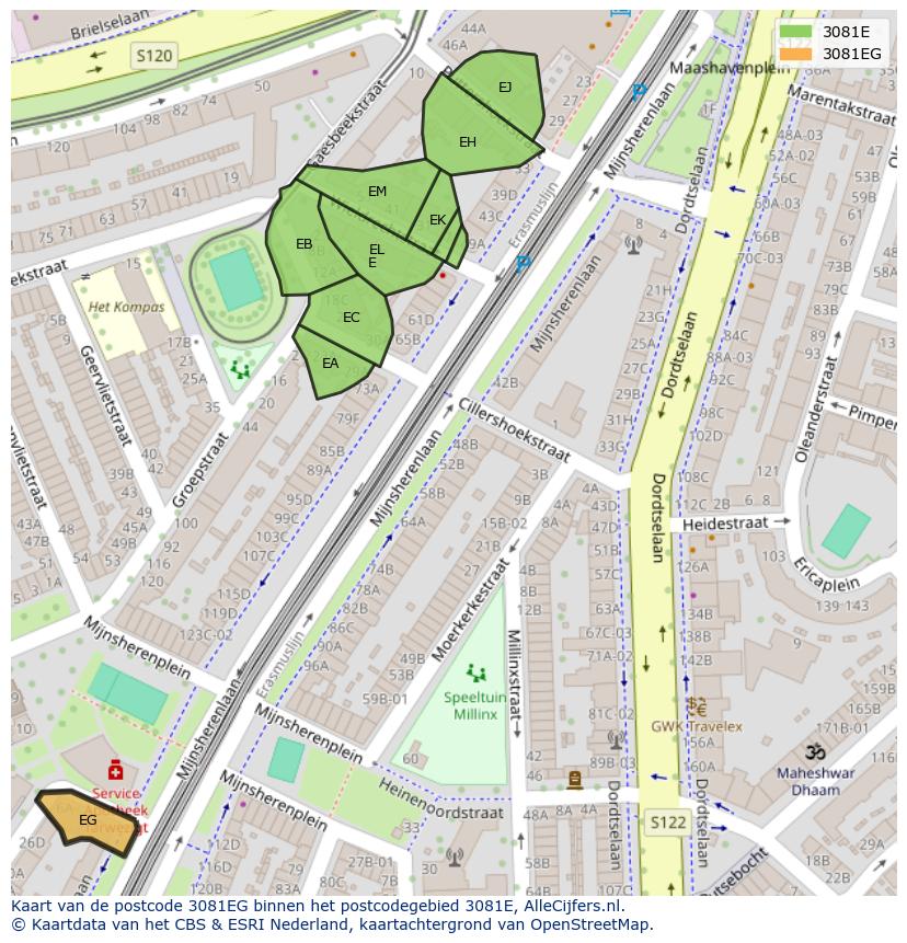 Afbeelding van het postcodegebied 3081 EG op de kaart.