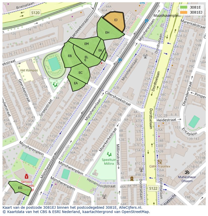 Afbeelding van het postcodegebied 3081 EJ op de kaart.
