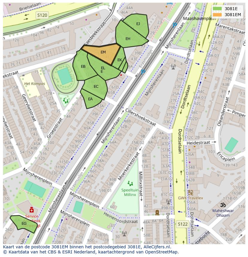 Afbeelding van het postcodegebied 3081 EM op de kaart.