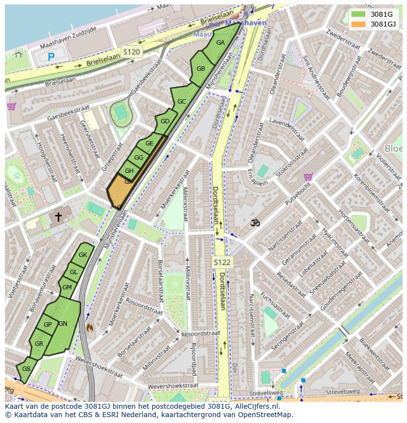 Afbeelding van het postcodegebied 3081 GJ op de kaart.