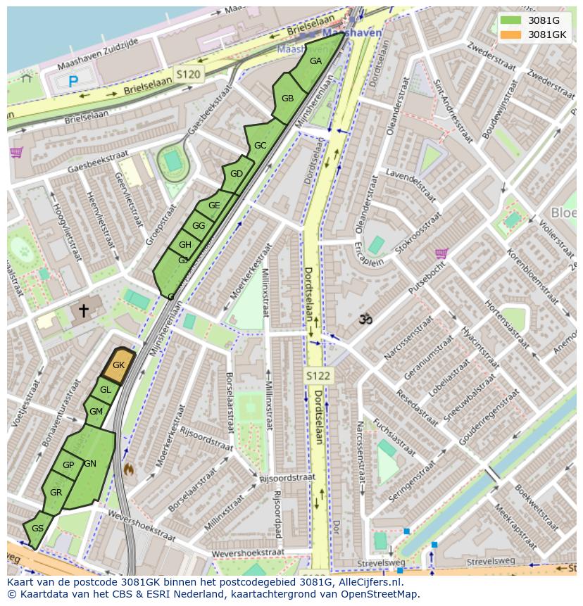 Afbeelding van het postcodegebied 3081 GK op de kaart.