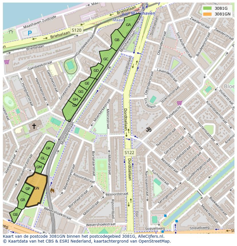 Afbeelding van het postcodegebied 3081 GN op de kaart.