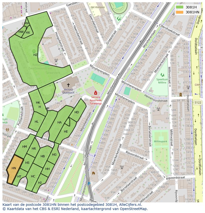 Afbeelding van het postcodegebied 3081 HN op de kaart.