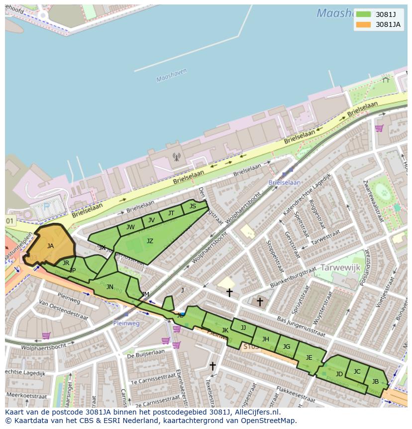 Afbeelding van het postcodegebied 3081 JA op de kaart.