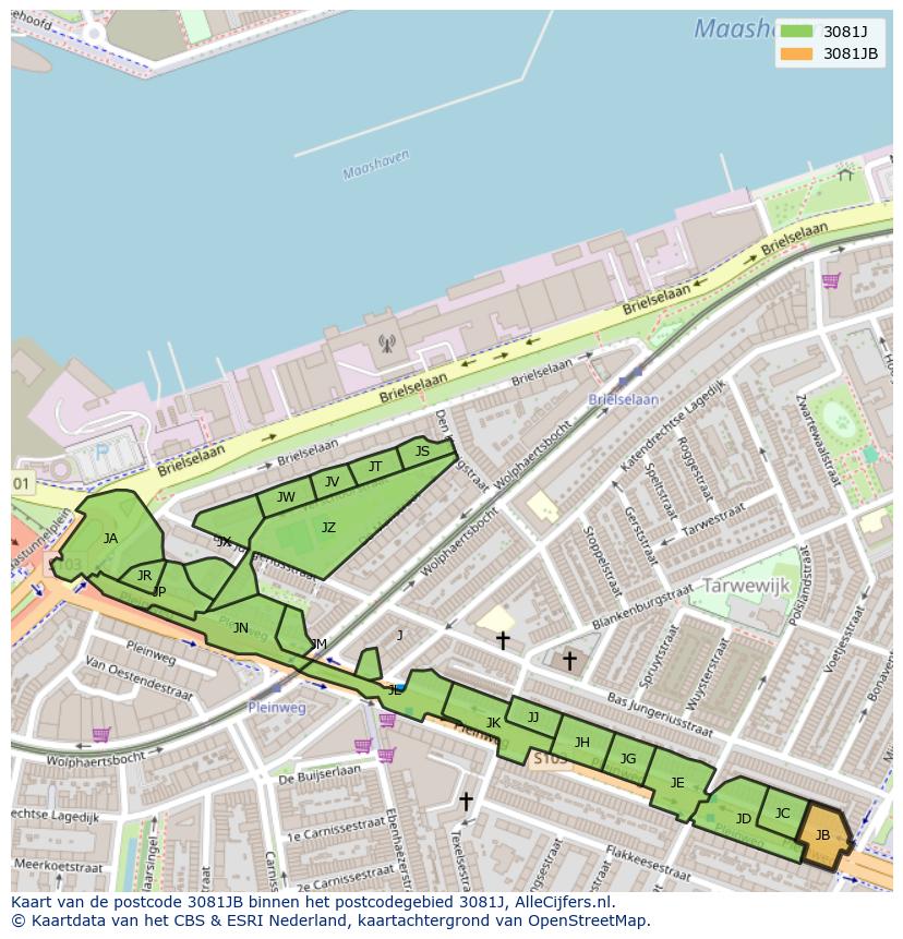 Afbeelding van het postcodegebied 3081 JB op de kaart.