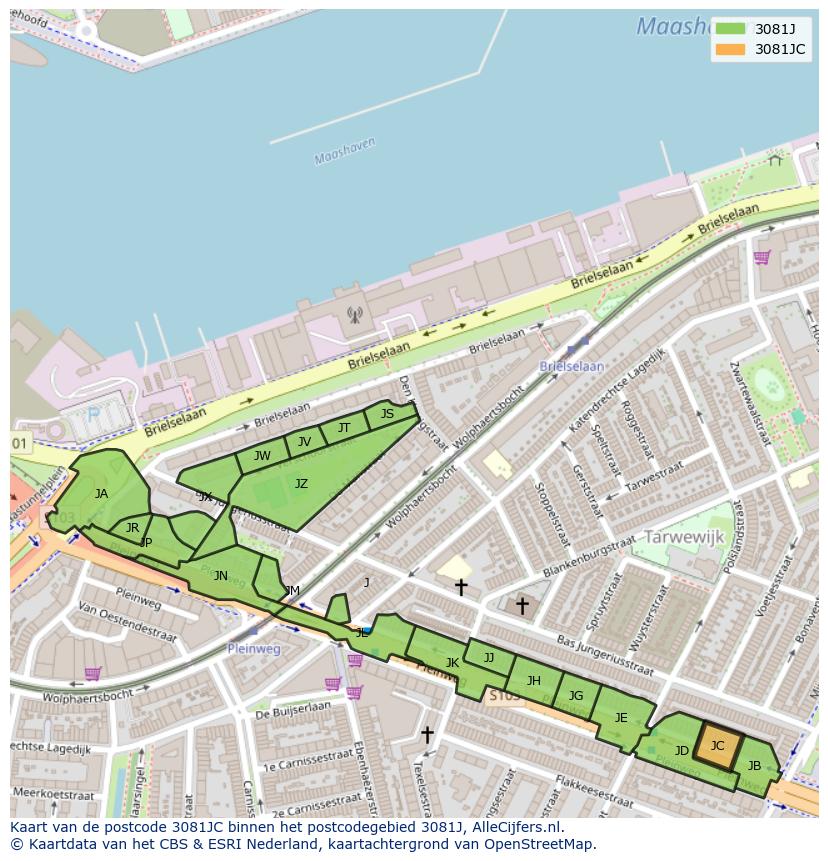 Afbeelding van het postcodegebied 3081 JC op de kaart.