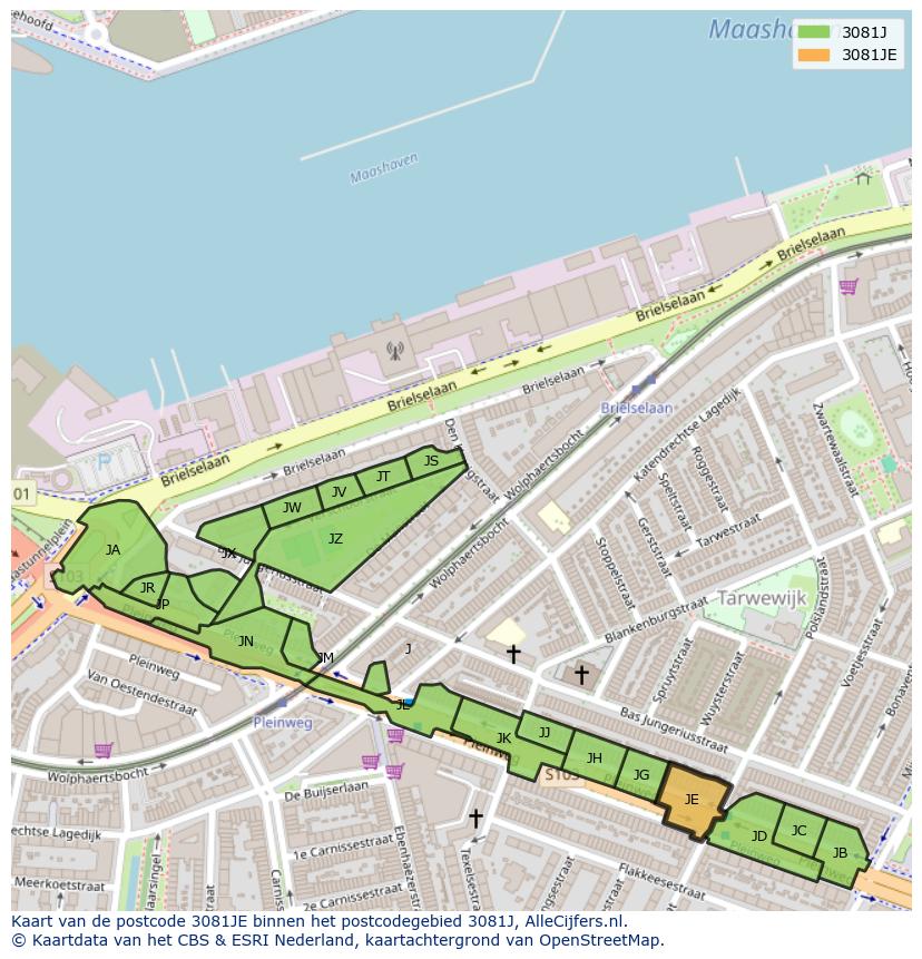 Afbeelding van het postcodegebied 3081 JE op de kaart.
