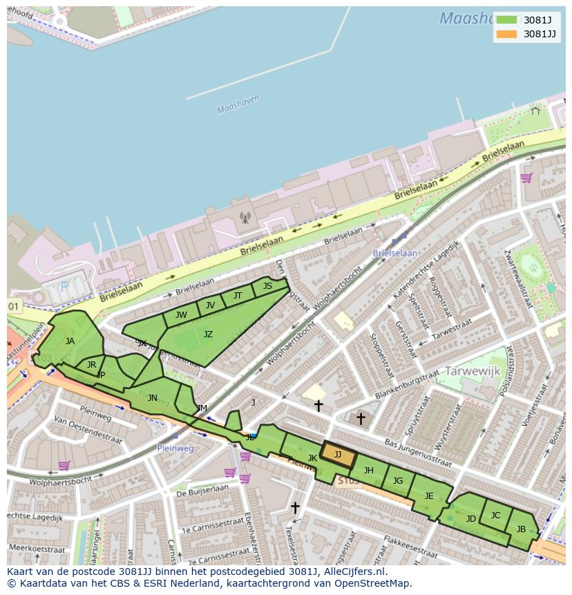 Afbeelding van het postcodegebied 3081 JJ op de kaart.