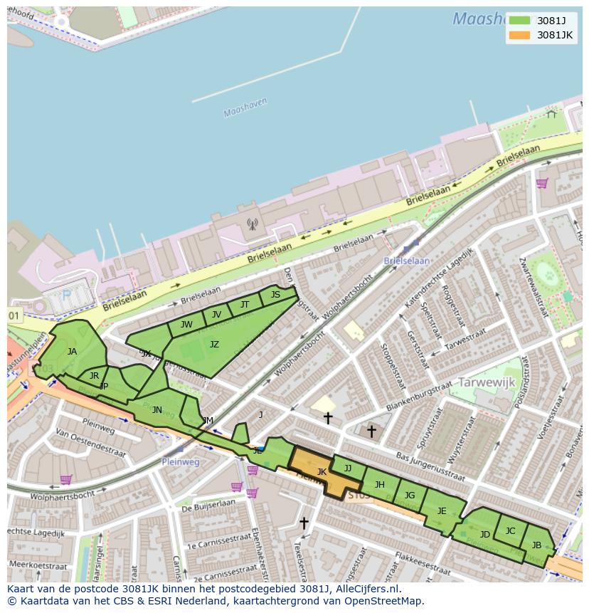 Afbeelding van het postcodegebied 3081 JK op de kaart.