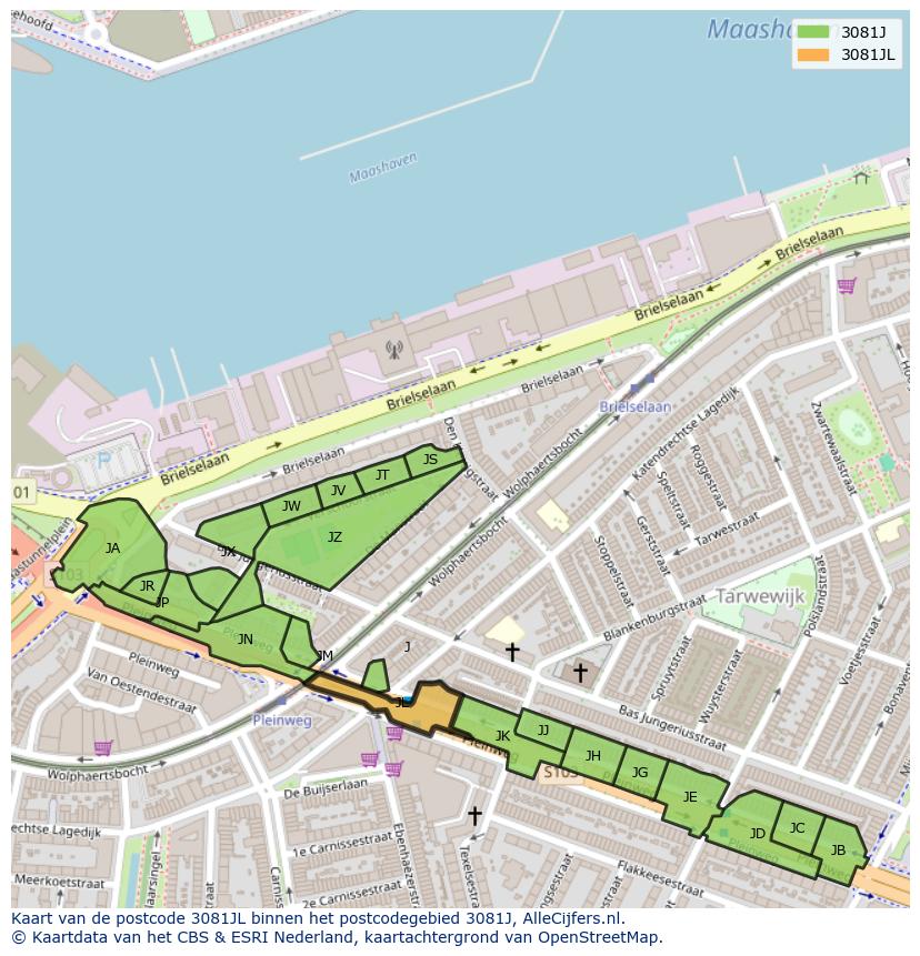 Afbeelding van het postcodegebied 3081 JL op de kaart.