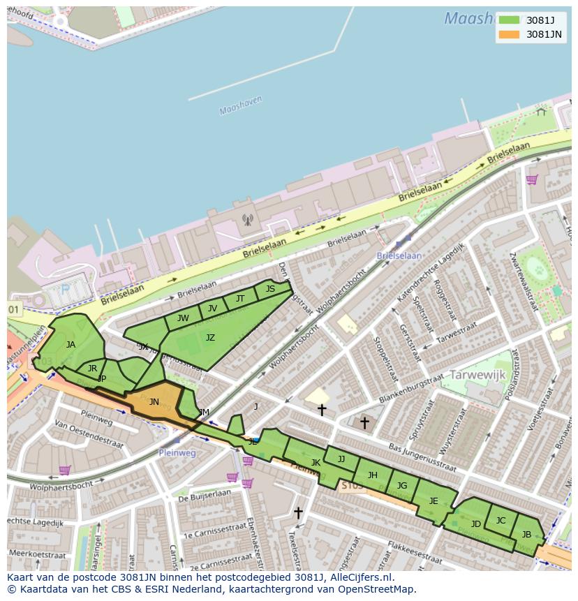 Afbeelding van het postcodegebied 3081 JN op de kaart.