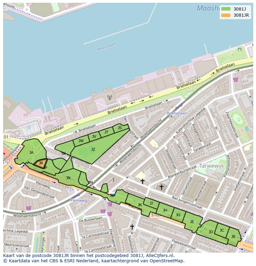 Afbeelding van het postcodegebied 3081 JR op de kaart.
