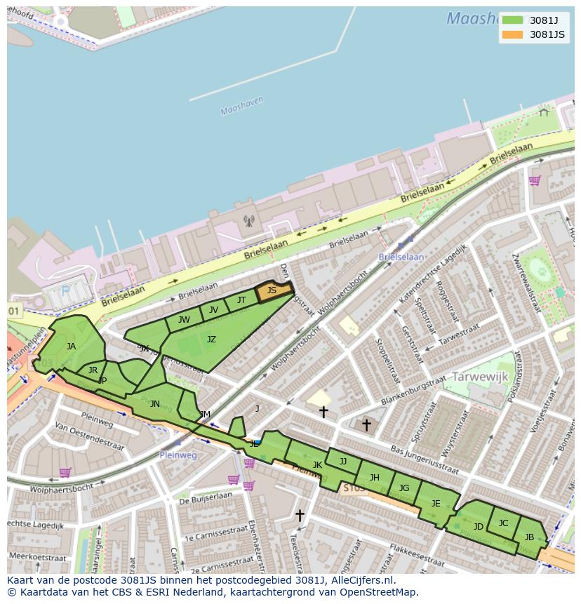 Afbeelding van het postcodegebied 3081 JS op de kaart.