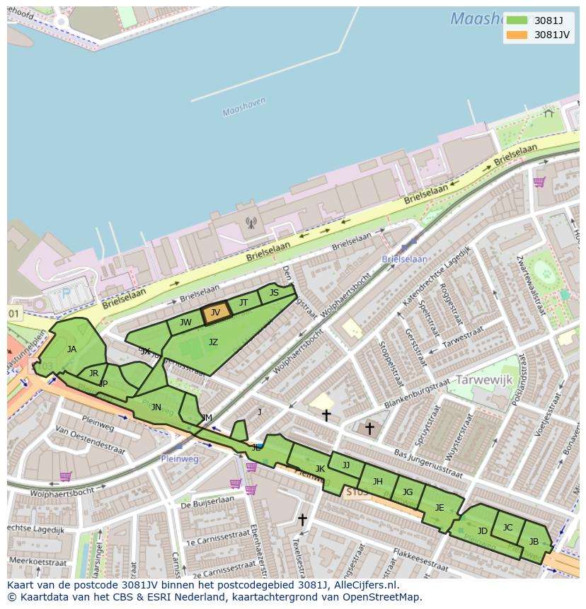 Afbeelding van het postcodegebied 3081 JV op de kaart.