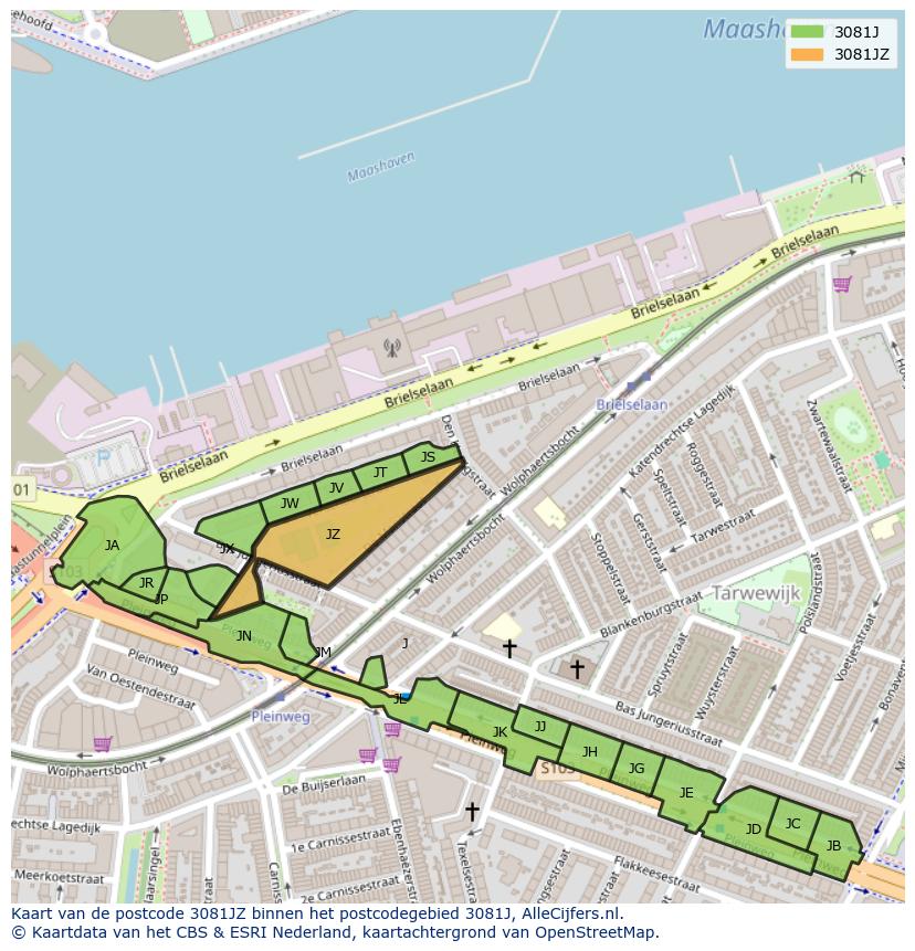 Afbeelding van het postcodegebied 3081 JZ op de kaart.
