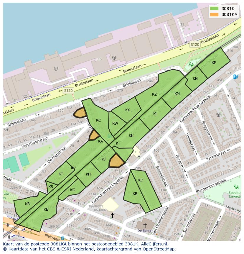 Afbeelding van het postcodegebied 3081 KA op de kaart.