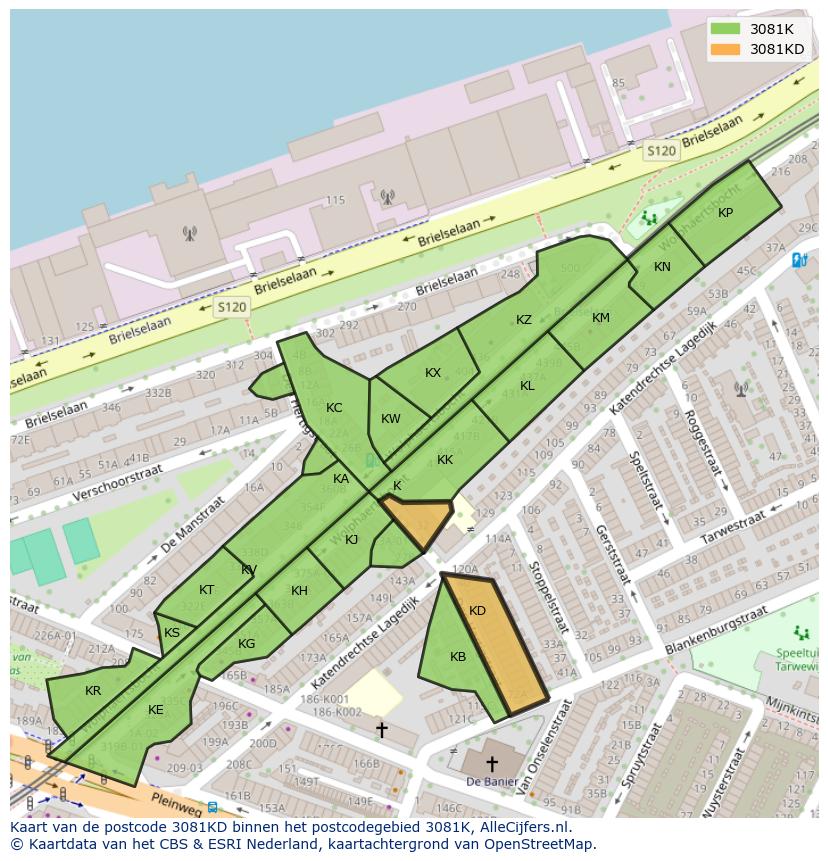 Afbeelding van het postcodegebied 3081 KD op de kaart.