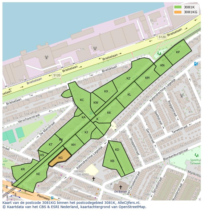 Afbeelding van het postcodegebied 3081 KG op de kaart.