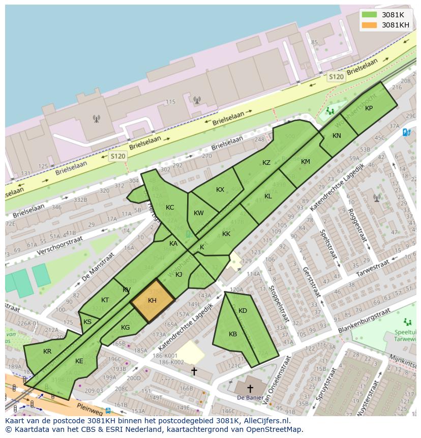 Afbeelding van het postcodegebied 3081 KH op de kaart.