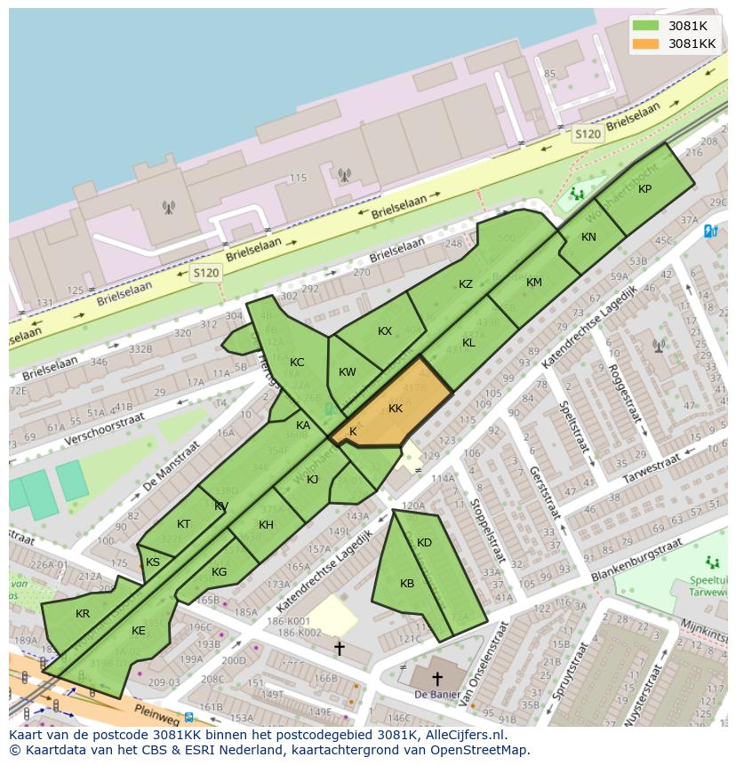 Afbeelding van het postcodegebied 3081 KK op de kaart.
