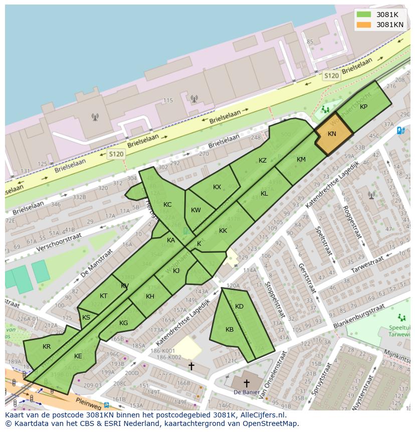 Afbeelding van het postcodegebied 3081 KN op de kaart.