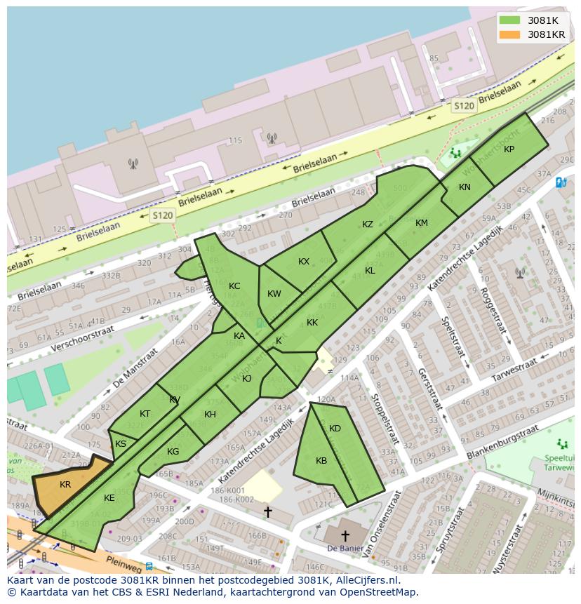 Afbeelding van het postcodegebied 3081 KR op de kaart.