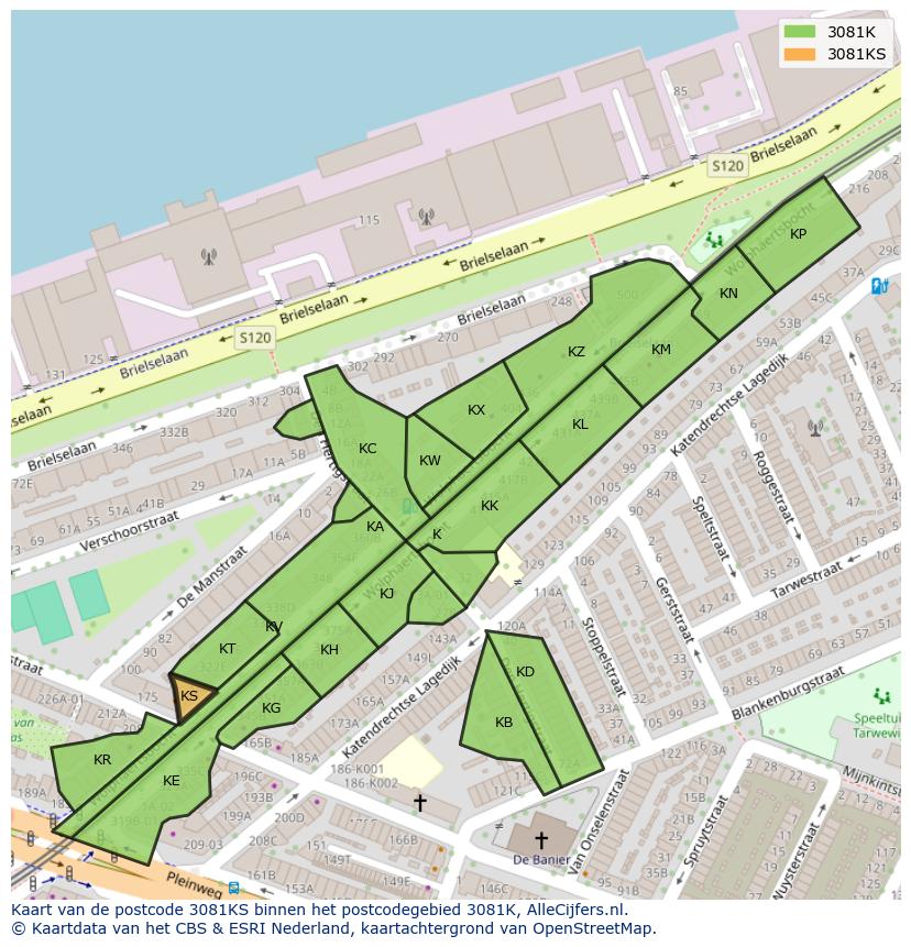 Afbeelding van het postcodegebied 3081 KS op de kaart.