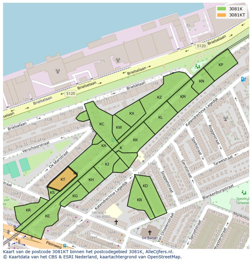 Afbeelding van het postcodegebied 3081 KT op de kaart.