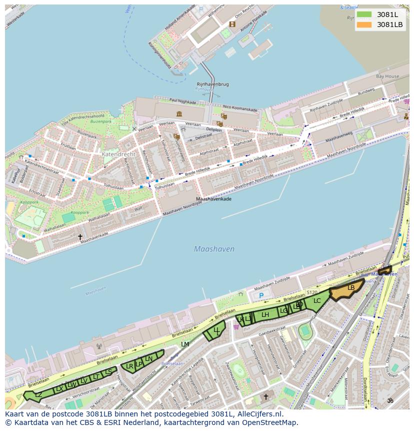 Afbeelding van het postcodegebied 3081 LB op de kaart.