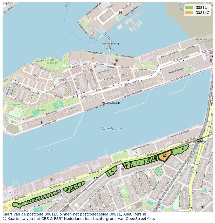 Afbeelding van het postcodegebied 3081 LC op de kaart.