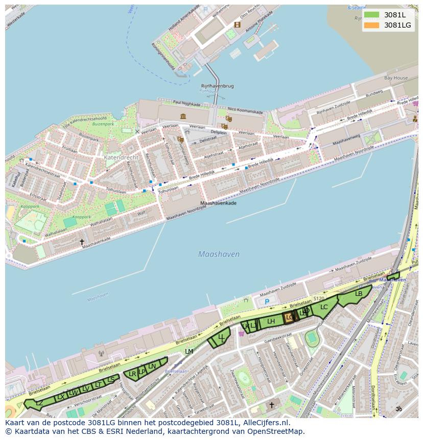 Afbeelding van het postcodegebied 3081 LG op de kaart.