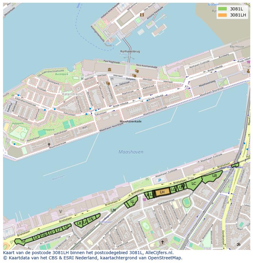 Afbeelding van het postcodegebied 3081 LH op de kaart.