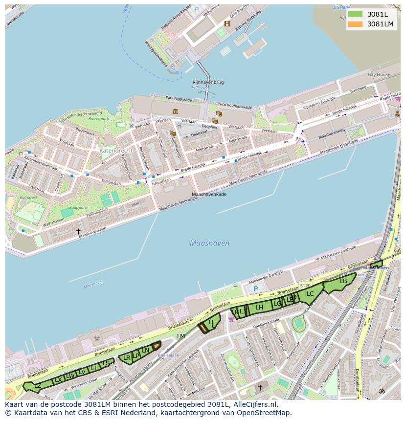 Afbeelding van het postcodegebied 3081 LM op de kaart.
