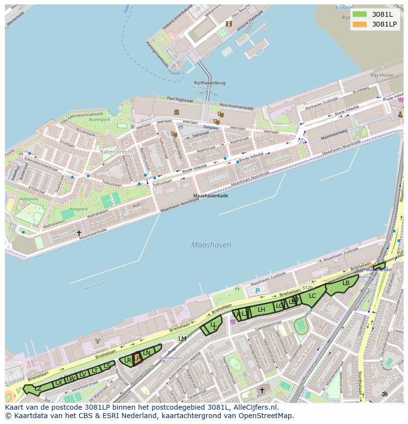 Afbeelding van het postcodegebied 3081 LP op de kaart.