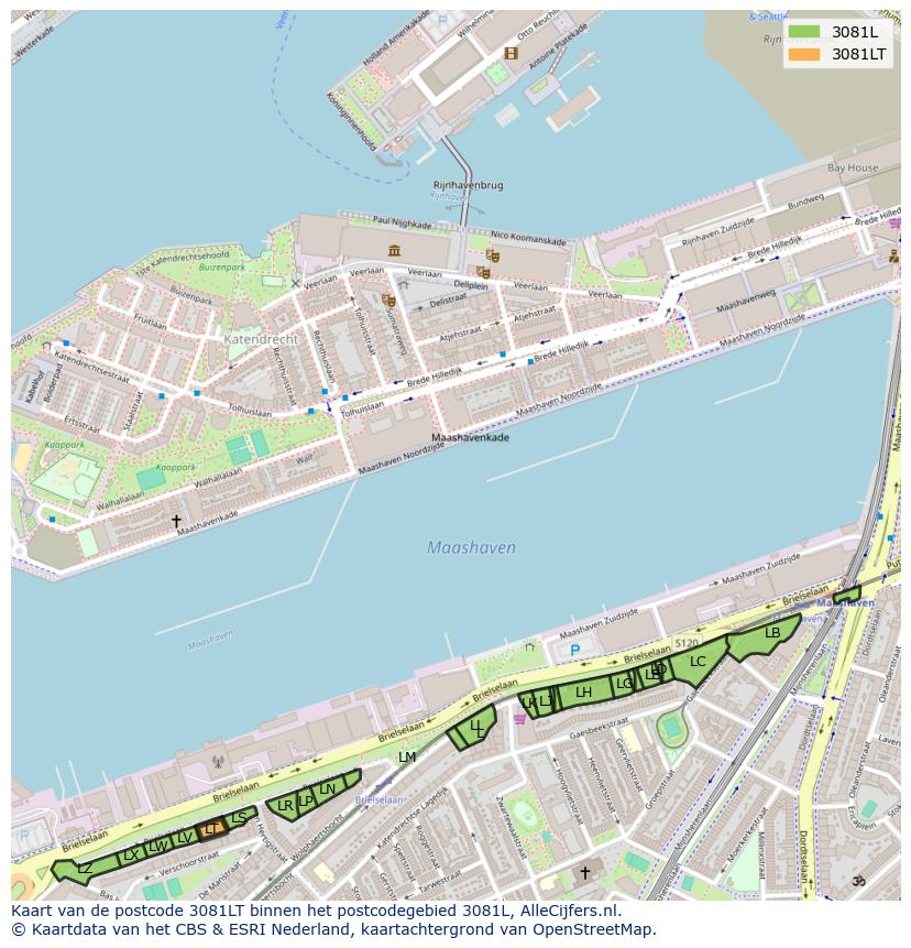 Afbeelding van het postcodegebied 3081 LT op de kaart.
