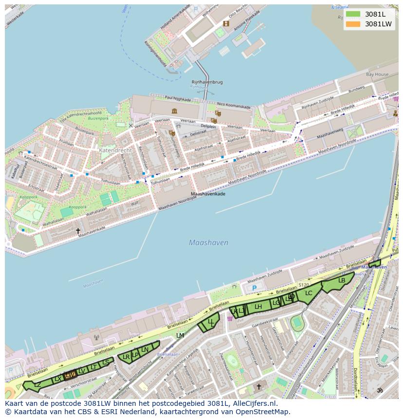 Afbeelding van het postcodegebied 3081 LW op de kaart.