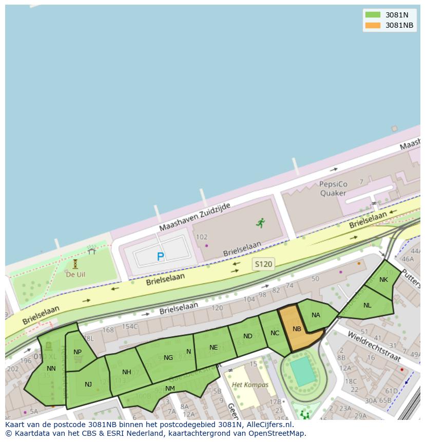 Afbeelding van het postcodegebied 3081 NB op de kaart.