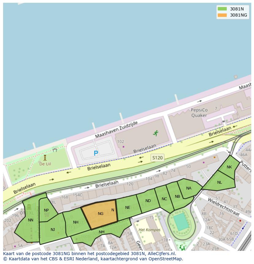 Afbeelding van het postcodegebied 3081 NG op de kaart.