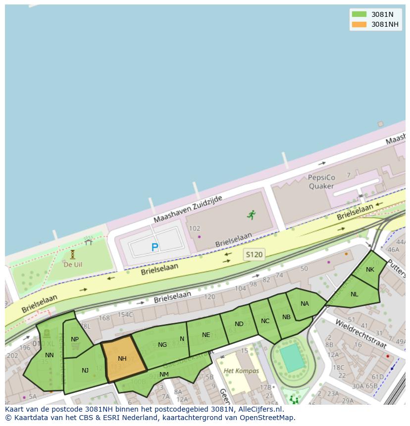 Afbeelding van het postcodegebied 3081 NH op de kaart.