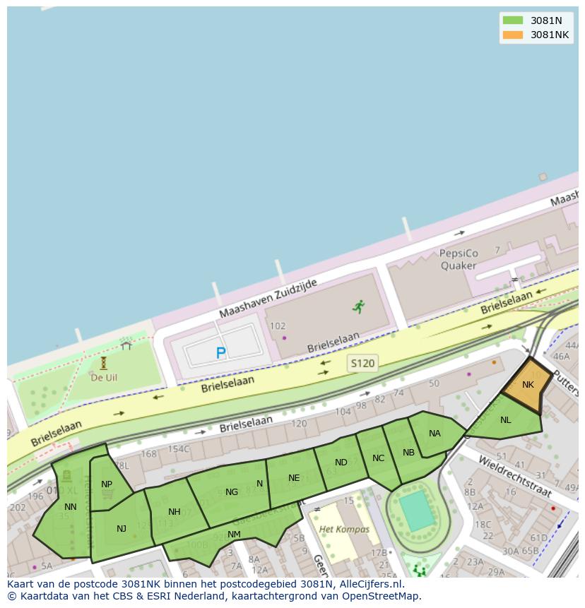 Afbeelding van het postcodegebied 3081 NK op de kaart.