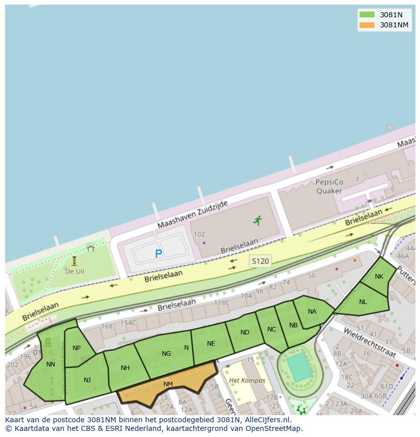 Afbeelding van het postcodegebied 3081 NM op de kaart.