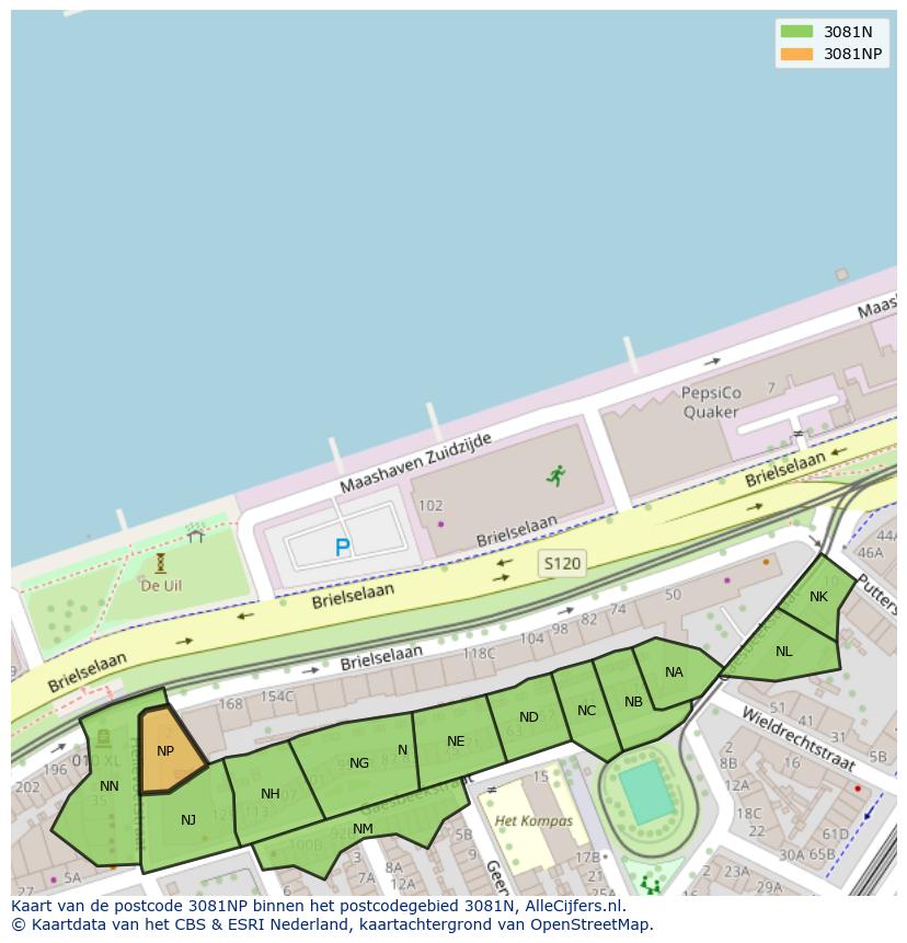 Afbeelding van het postcodegebied 3081 NP op de kaart.