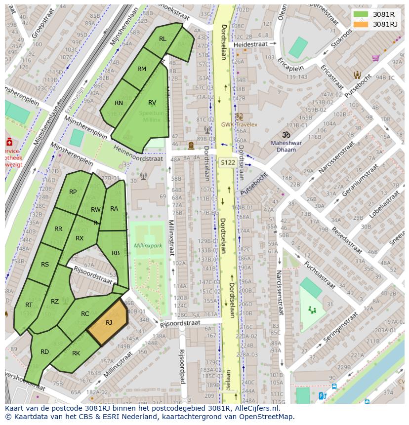 Afbeelding van het postcodegebied 3081 RJ op de kaart.