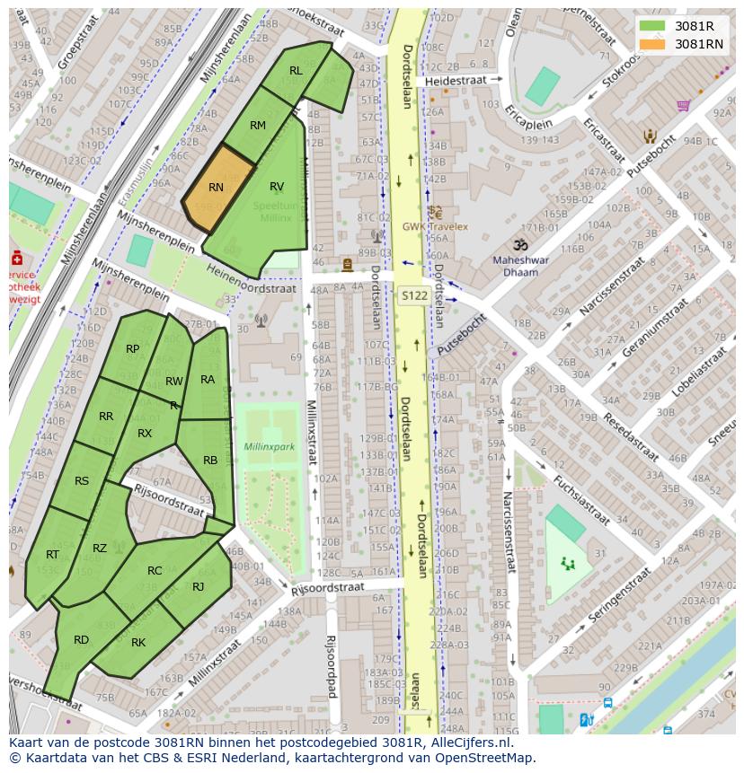 Afbeelding van het postcodegebied 3081 RN op de kaart.