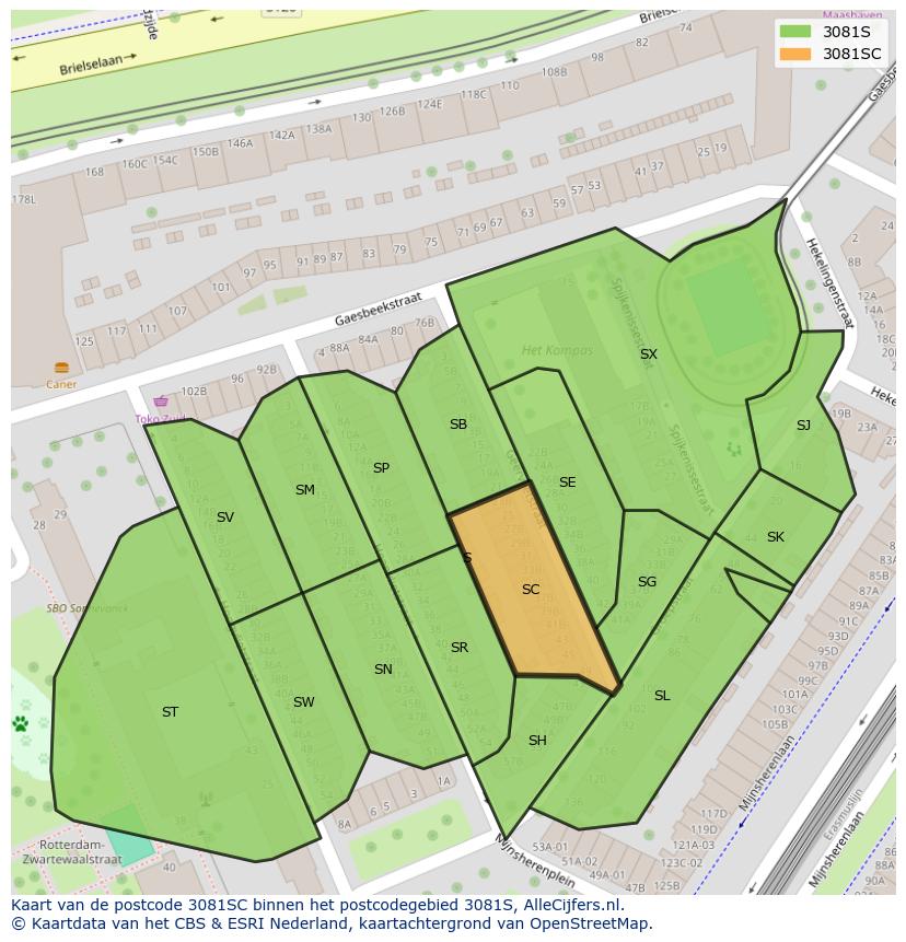 Afbeelding van het postcodegebied 3081 SC op de kaart.