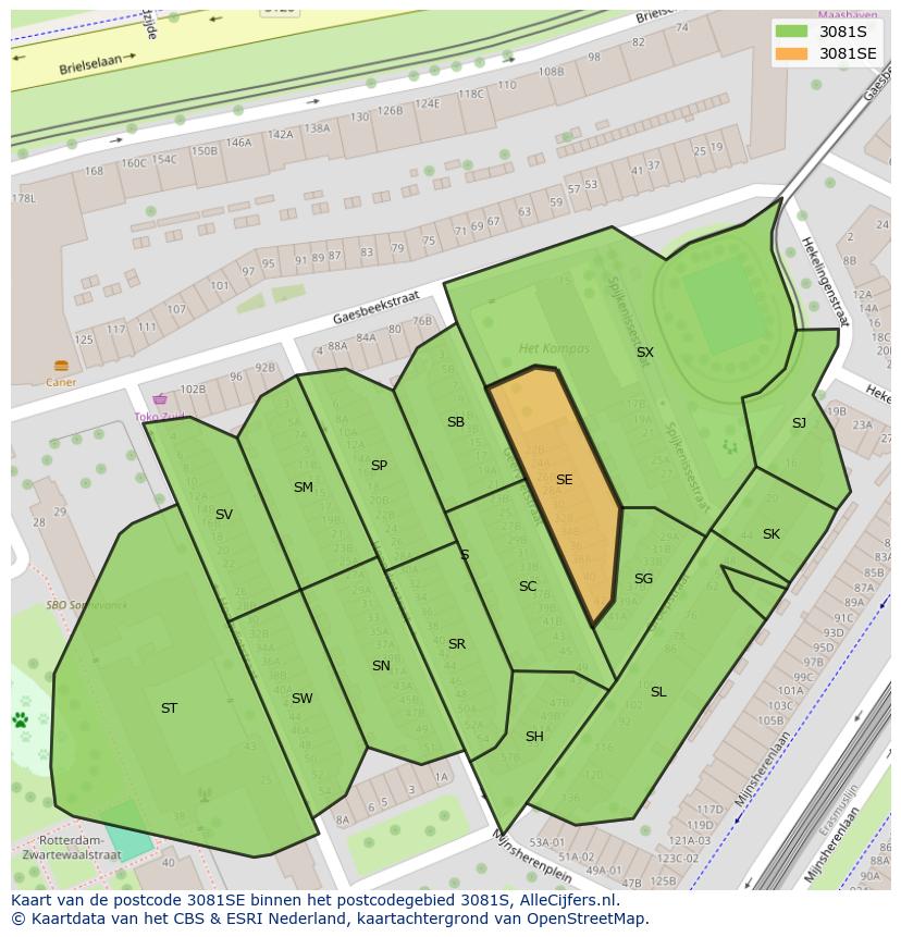 Afbeelding van het postcodegebied 3081 SE op de kaart.
