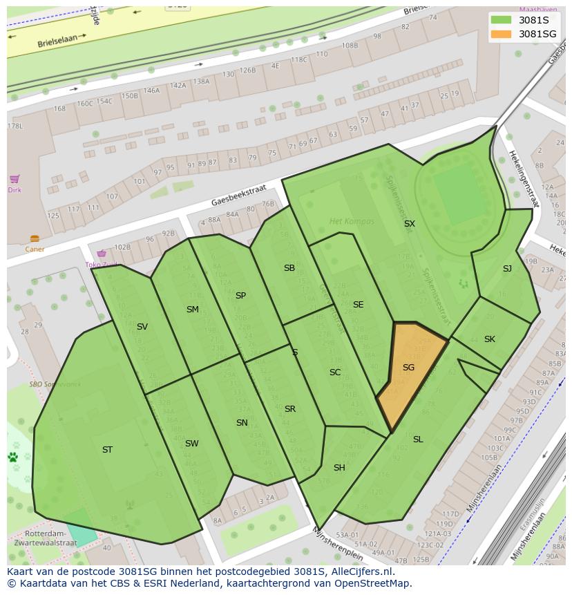 Afbeelding van het postcodegebied 3081 SG op de kaart.